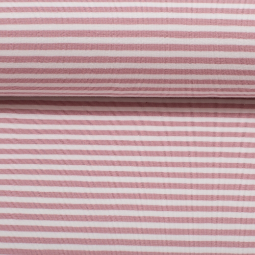 Jersey Swafing - Streifen - 3 mm - Weiß/Altrosa - Rest ca. 85 cm